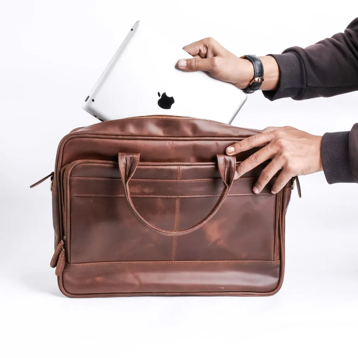 Everyday Companion Leather Laptop Bag-Tan