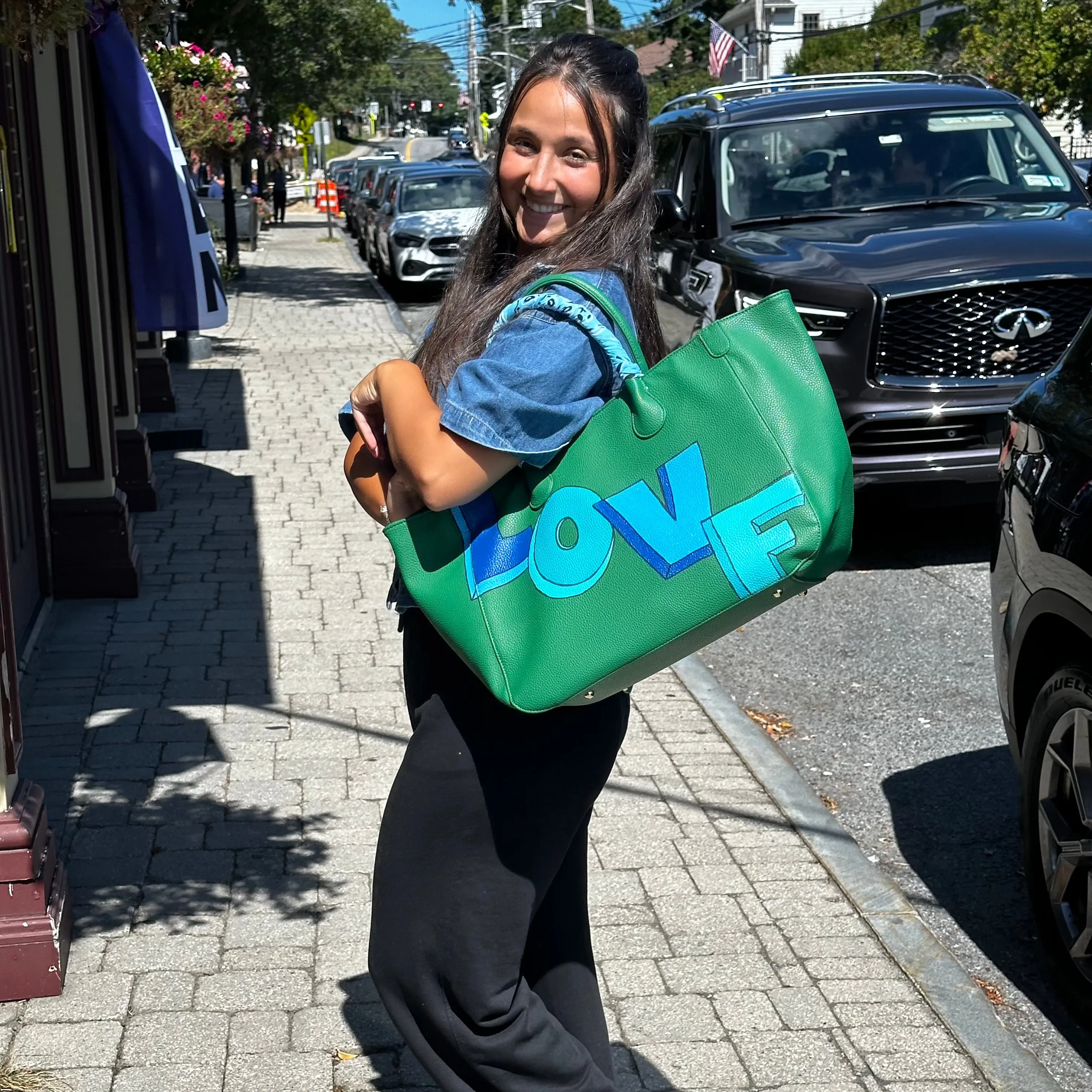 Everyday Vegan Leather Tote - Hand Painted LOVE