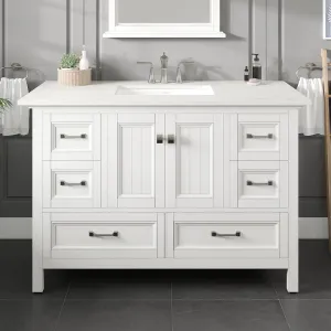 Eviva Britney 48" Bathroom Vanity Single Sink Undermount Carrara Quartz Countertop White New