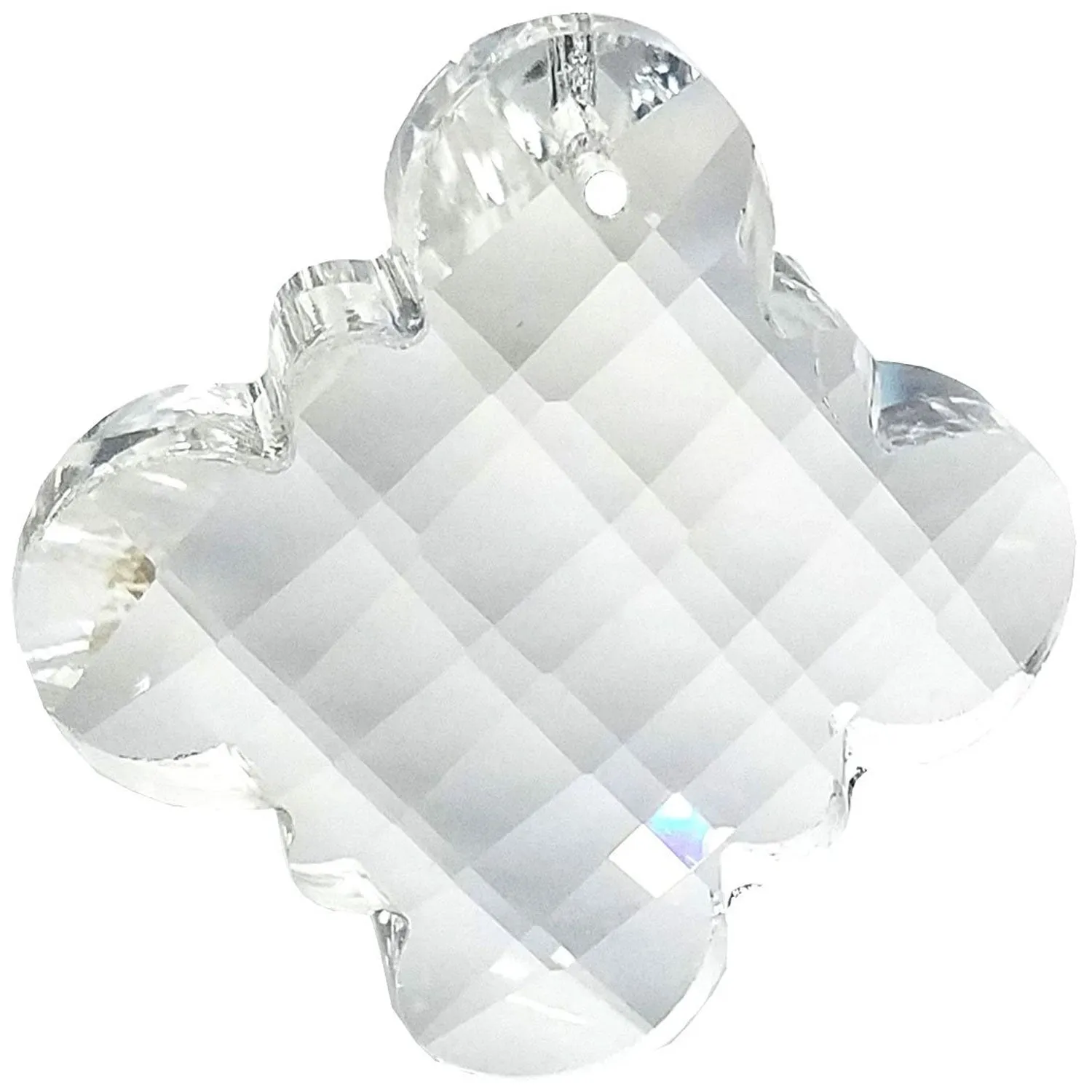 Faceted Clover Crystal 2.5 inches Clear Prism with One Hole on Top