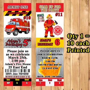 Firefighter Fire Truck Fireman Birthday Invitations Printed 10 ea with Env Personalized Custom Made