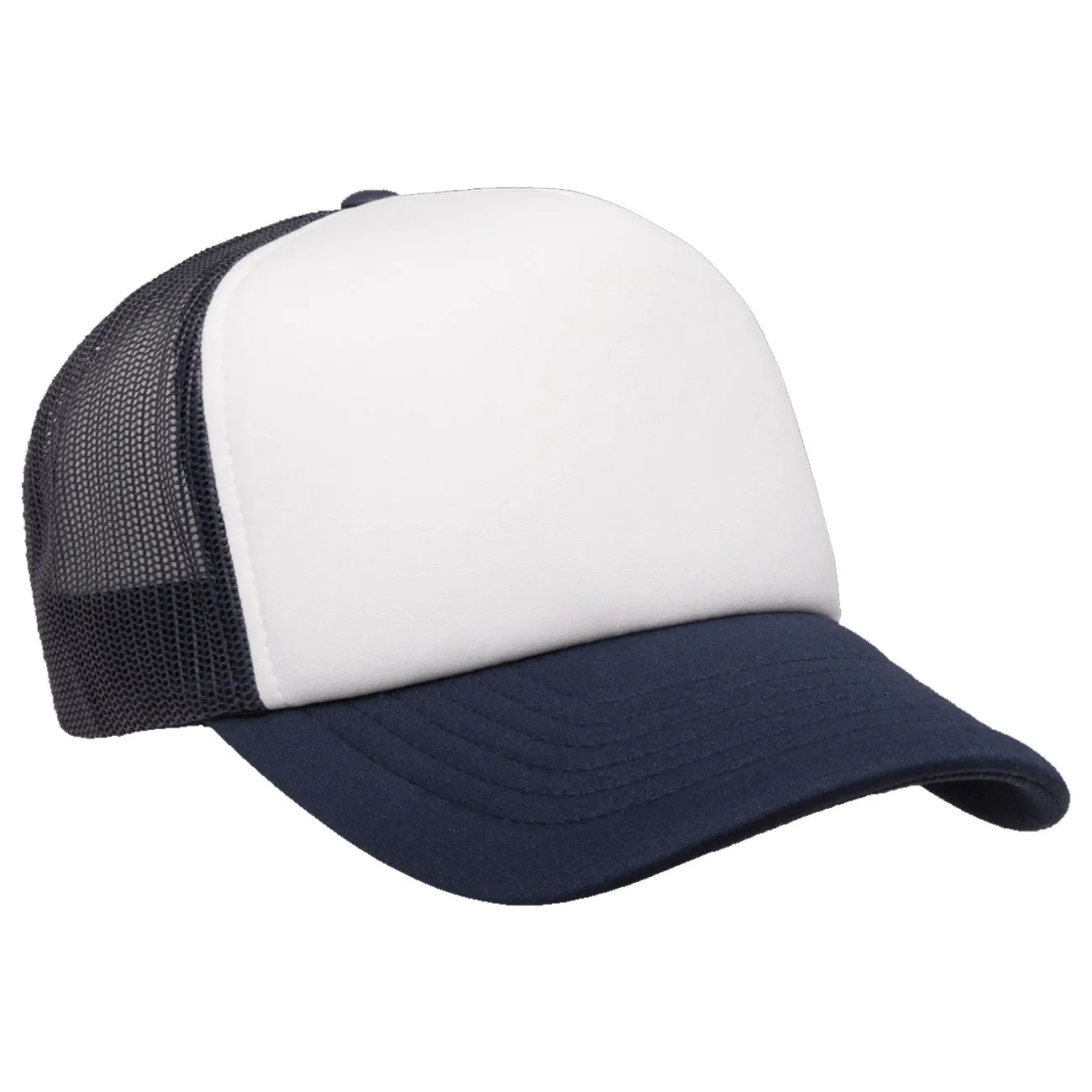 Flexfit Yupoong Classics® Curved White Front Foam Trucker Cap w/ Adjustable Snap