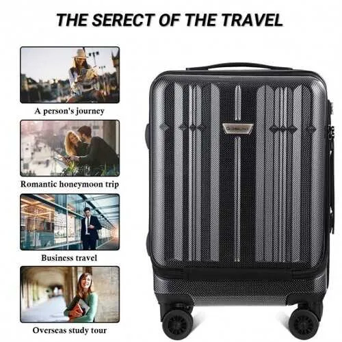 Front Pocket Luggage Business Trolley Suitcase withTSA Locks-Black