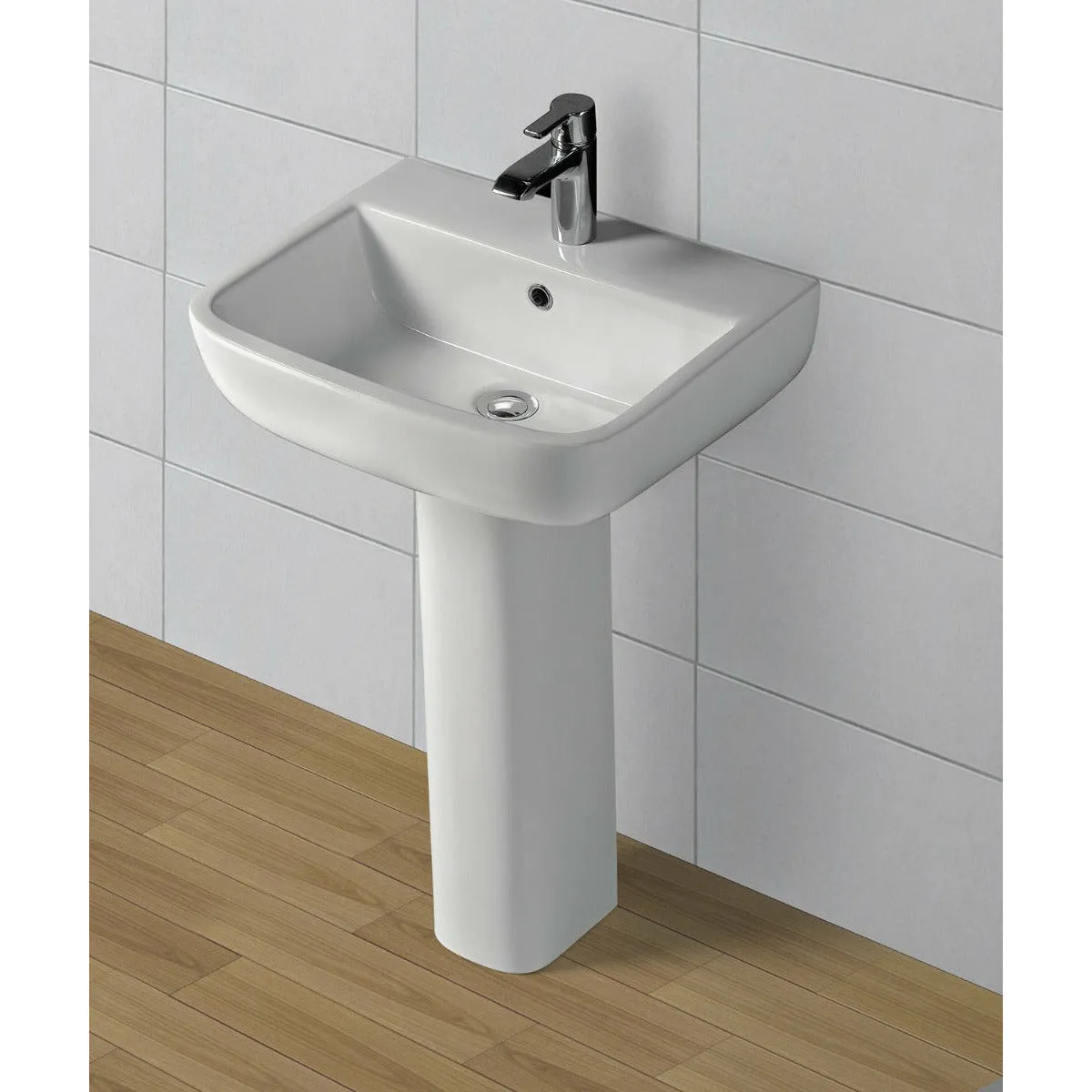 Frontline White Series 600 Full Pedestal Basin - 1 Tap Hole