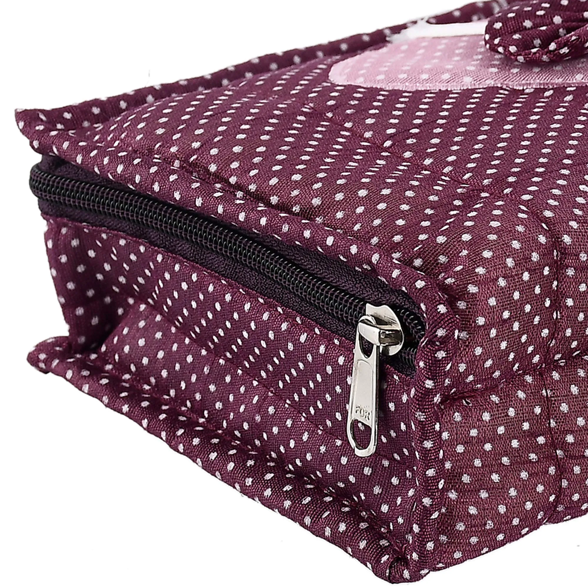 Fun Homes Cotton Multipurpose 7 Pocket Dot Printed Jewellery Storage Bag Pouch/Travel Kit Organizer (Purple)-Pack of 2-FHUNH15429