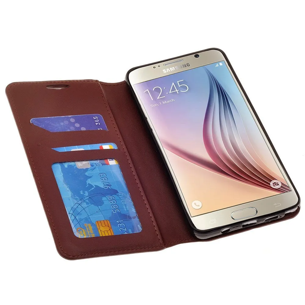 Galaxy Note 4 Case, Magnetic Flip Fold[Kickstand] Pu Leather Wallet Case with ID & Credit Card Slots for Samsung Galaxy Note 4 - Brown