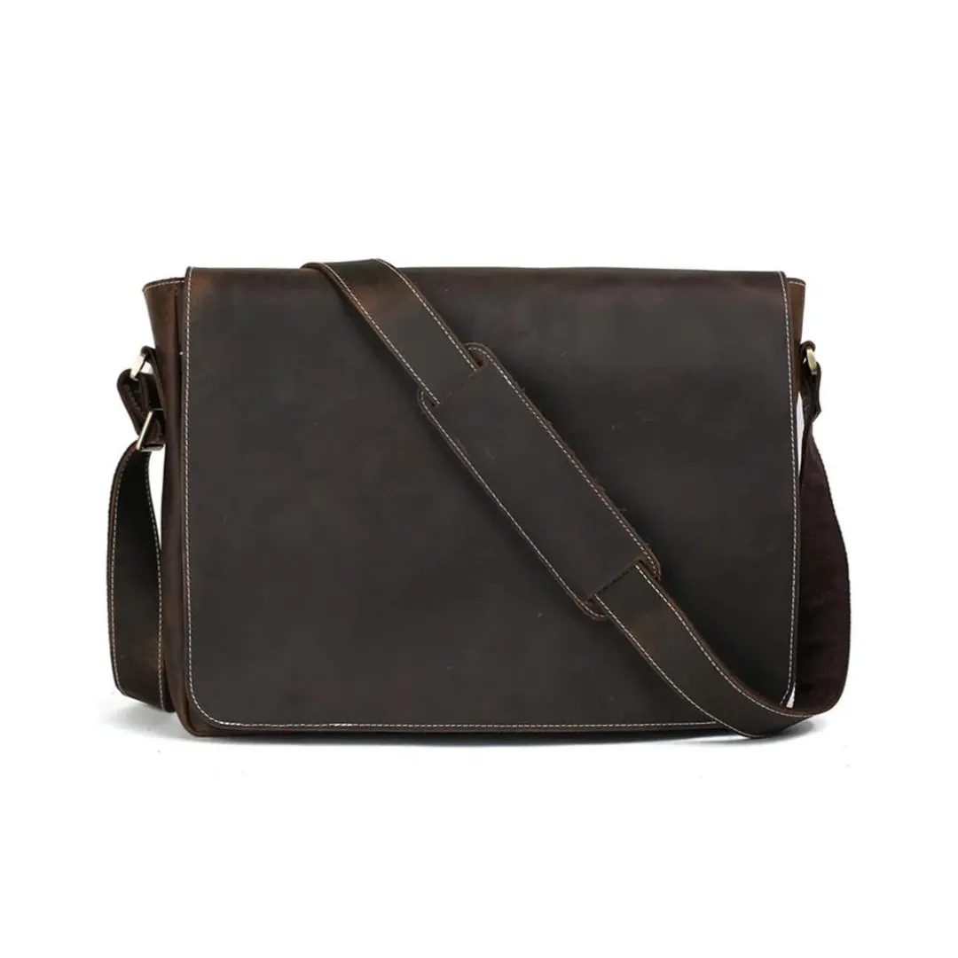 Genuine Leather Men Cross Body Messenger Bag | Dark Brown