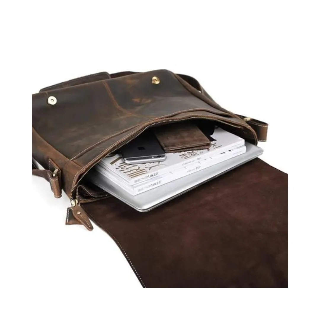 Genuine Leather Men Cross Body Messenger Bag | Dark Brown