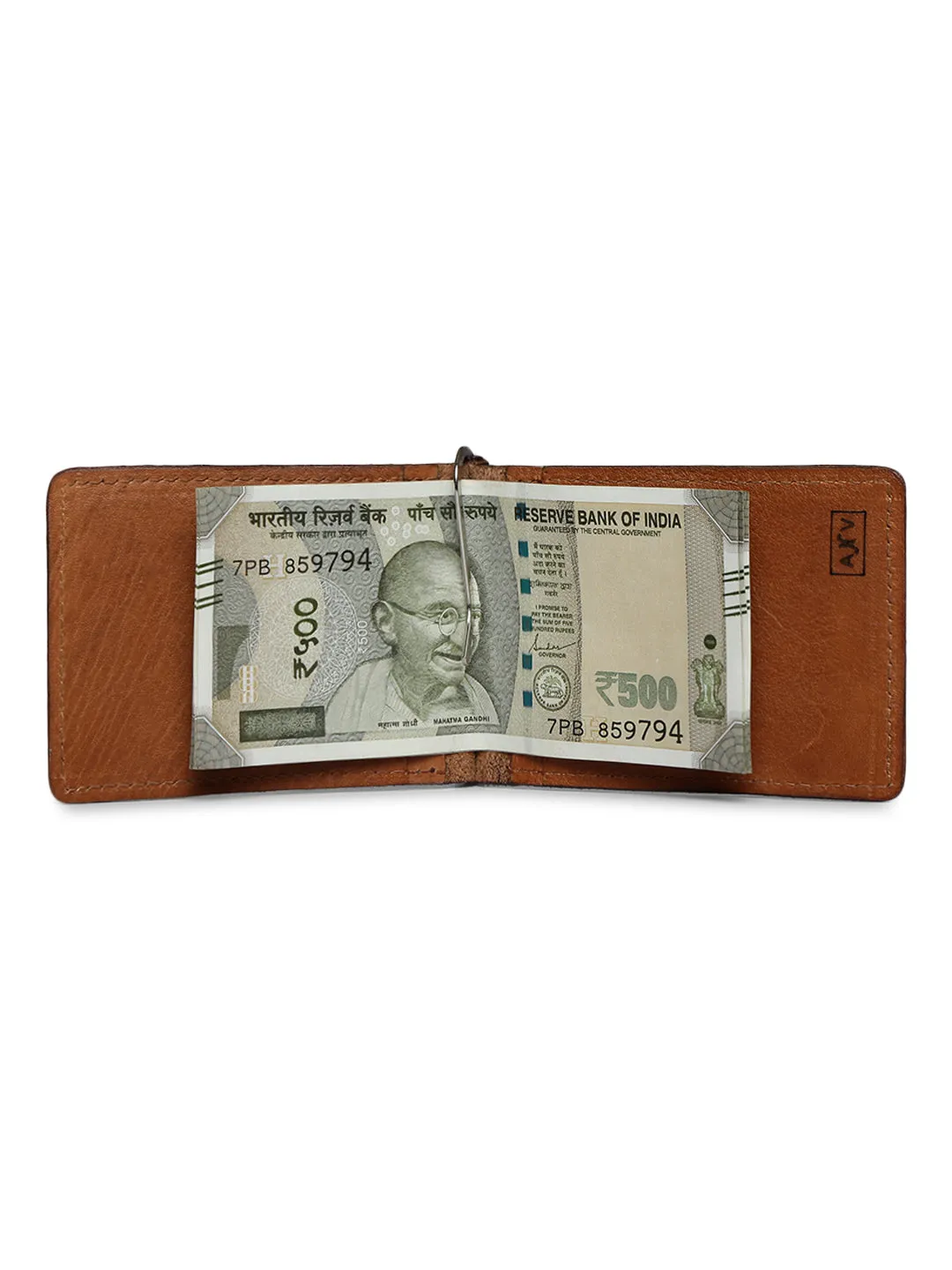 Geometric Elegance: Laser-Printed Tan Leather Wallet By Art N Vintage