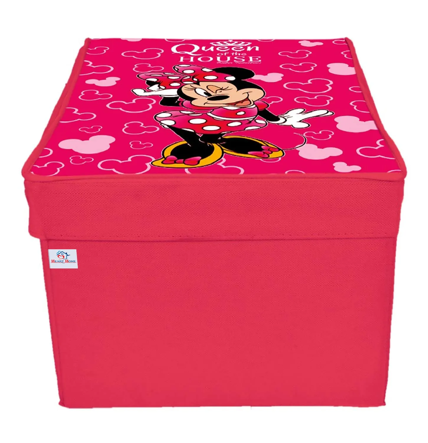 Heart Home Disney Minnie Printed Flodable Storage Box/Organizer For Toys, Cloths And Books With Lid & Handle- Pack of 2 (Pink)-HS43HEARTH26581