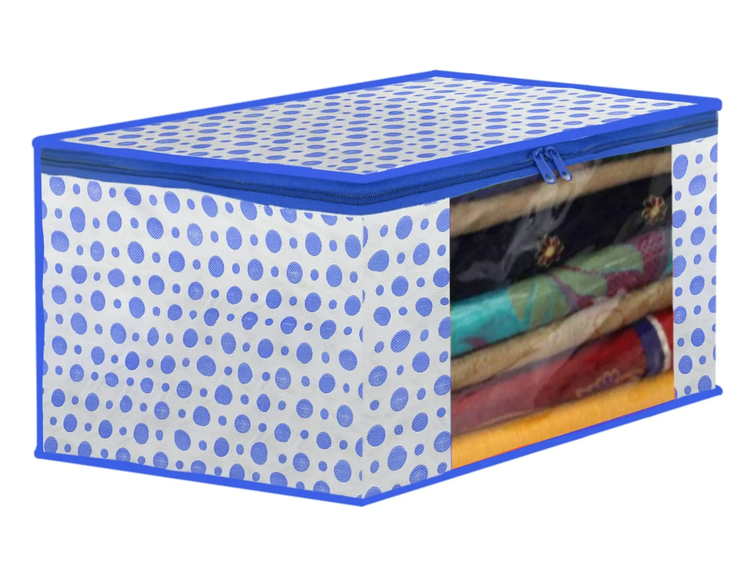 Heart Home Dot Printed Non-Woven Saree Cover, Cloth Organizer, Wardrobe Organiser With Tranasparent Window- Pack of 10 (Blue & Pink)-46HH0514