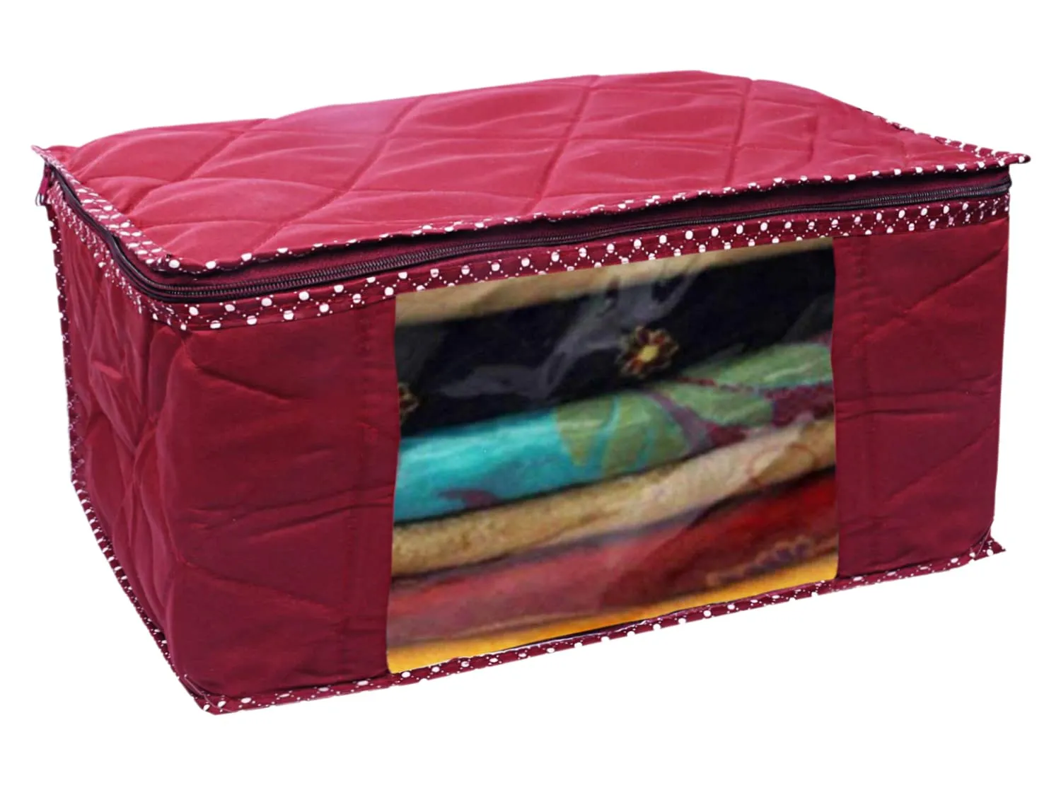 Heart Home Multiuses Foldable Parachute Saree Covers/Clothes Storage Bag/Wardrobe Organizer With Transparent Window- Pack of 3 (Maroon)