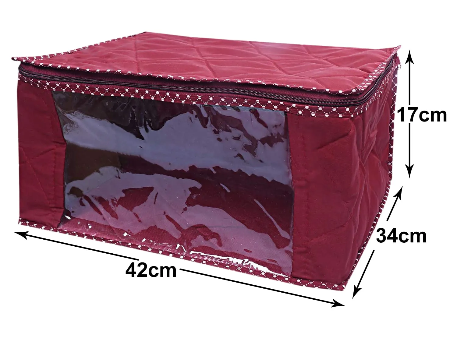 Heart Home Multiuses Foldable Parachute Saree Covers/Clothes Storage Bag/Wardrobe Organizer With Transparent Window- Pack of 3 (Maroon)