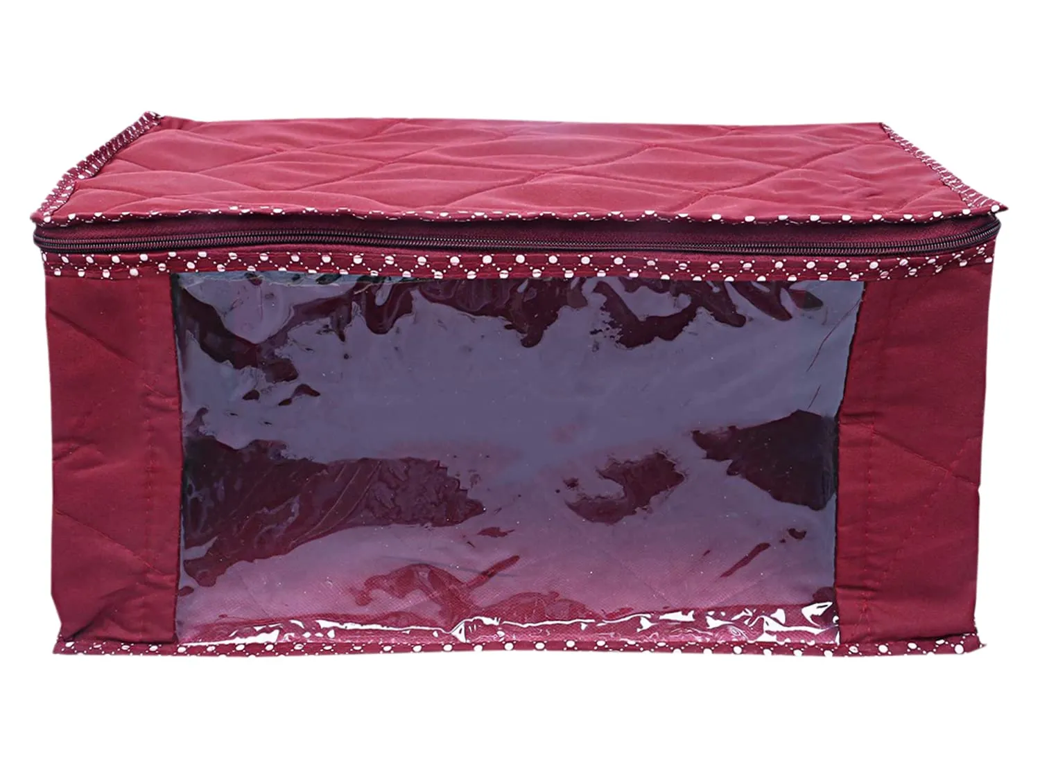 Heart Home Multiuses Foldable Parachute Saree Covers/Clothes Storage Bag/Wardrobe Organizer With Transparent Window- Pack of 3 (Maroon)