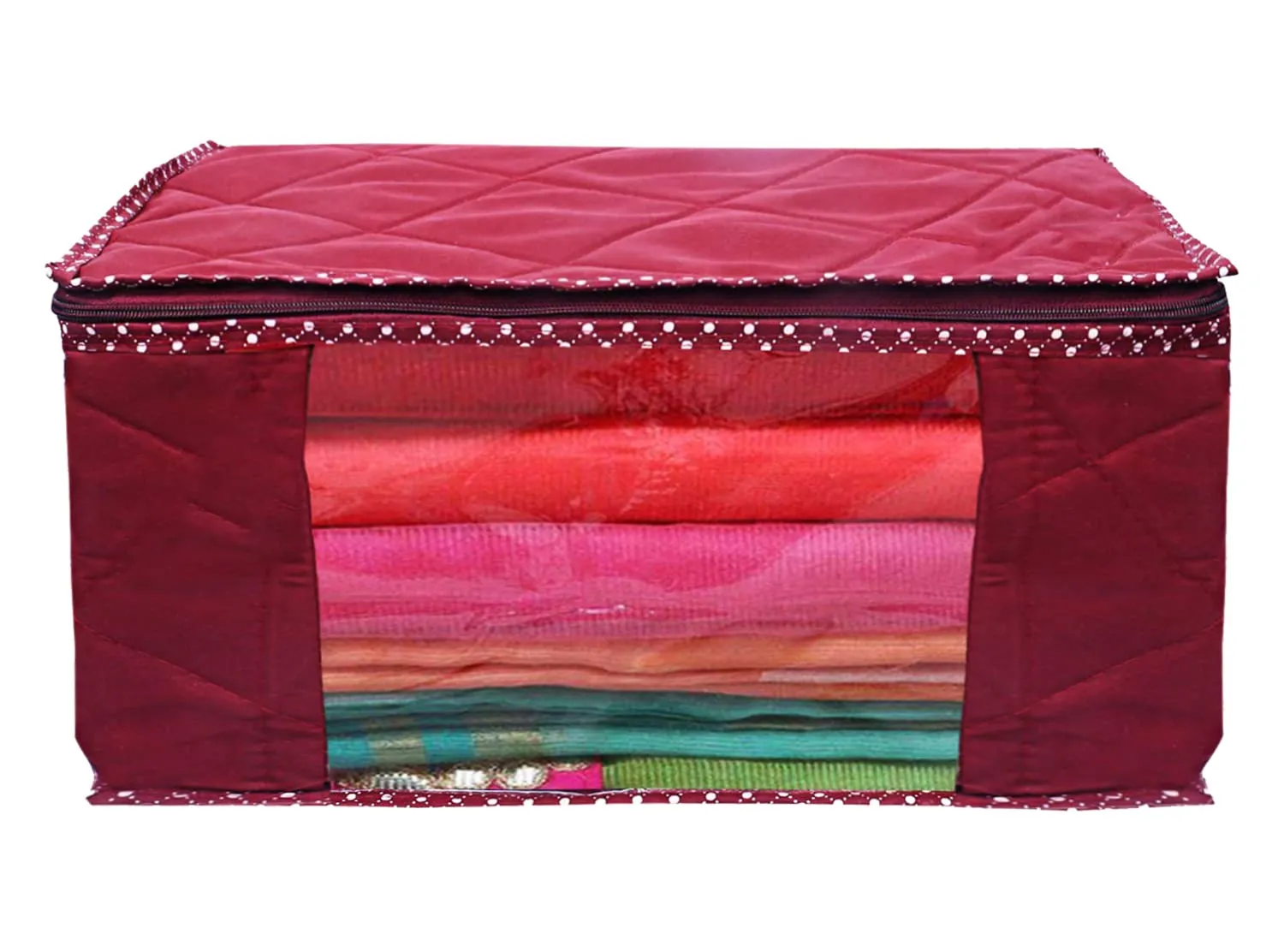 Heart Home Multiuses Foldable Parachute Saree Covers/Clothes Storage Bag/Wardrobe Organizer With Transparent Window- Pack of 3 (Maroon)