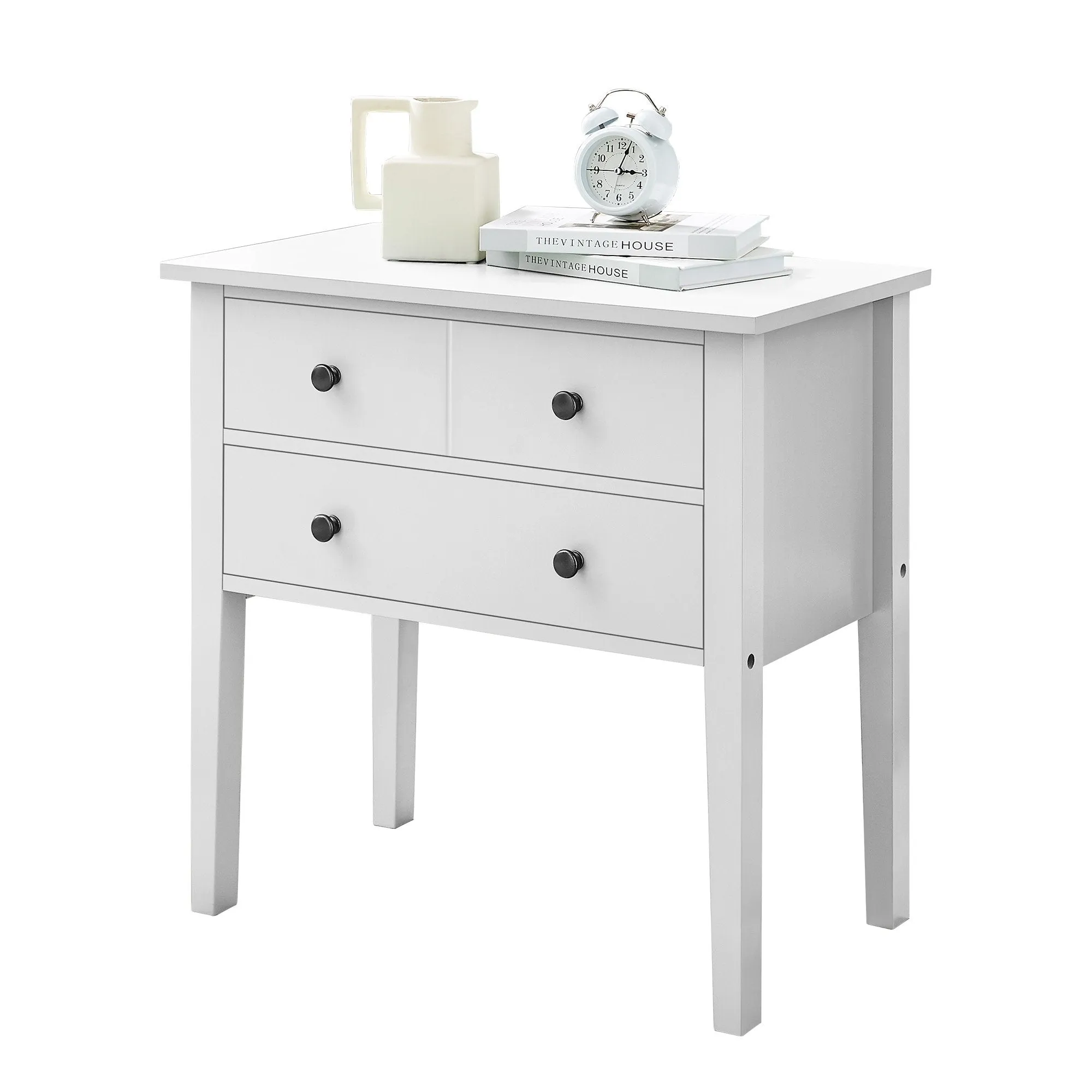 High-Leg Bedside Table, Spacious Drawers - White | Sarantino