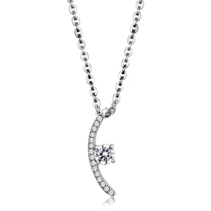 High polished (no plating) Stainless Steel Chain Pendant with AAA Grade CZ in Clear for Women Style DA092