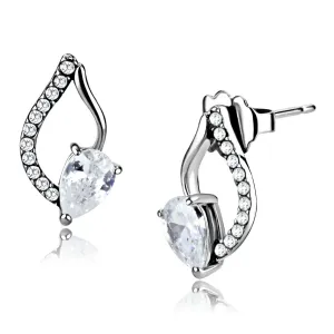 High polished (no plating) Stainless Steel Earrings with AAA Grade CZ in Clear for Women Clear Stone Color Style DA290