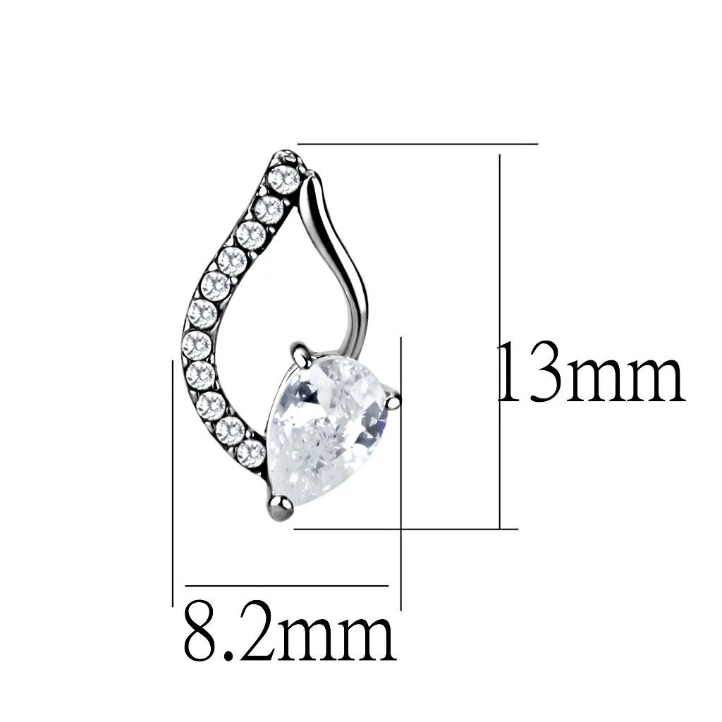 High polished (no plating) Stainless Steel Earrings with AAA Grade CZ in Clear for Women Clear Stone Color Style DA290