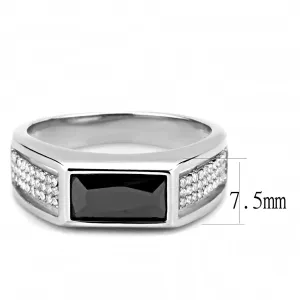 High polished (no plating) Stainless Steel Ring with AAA Grade CZ in Black Diamond for Women Style DA284