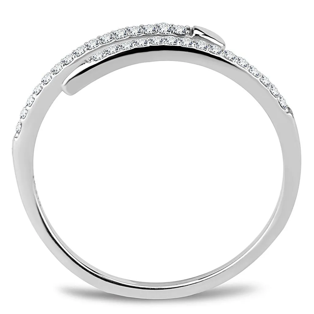 High polished (no plating) Stainless Steel Ring with AAA Grade CZ in Clear for Women Style DA044