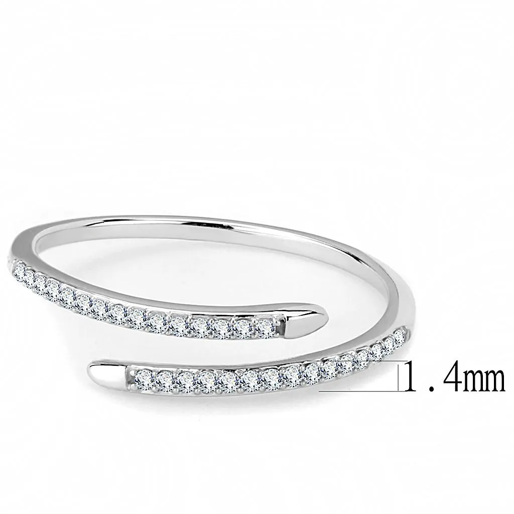 High polished (no plating) Stainless Steel Ring with AAA Grade CZ in Clear for Women Style DA044