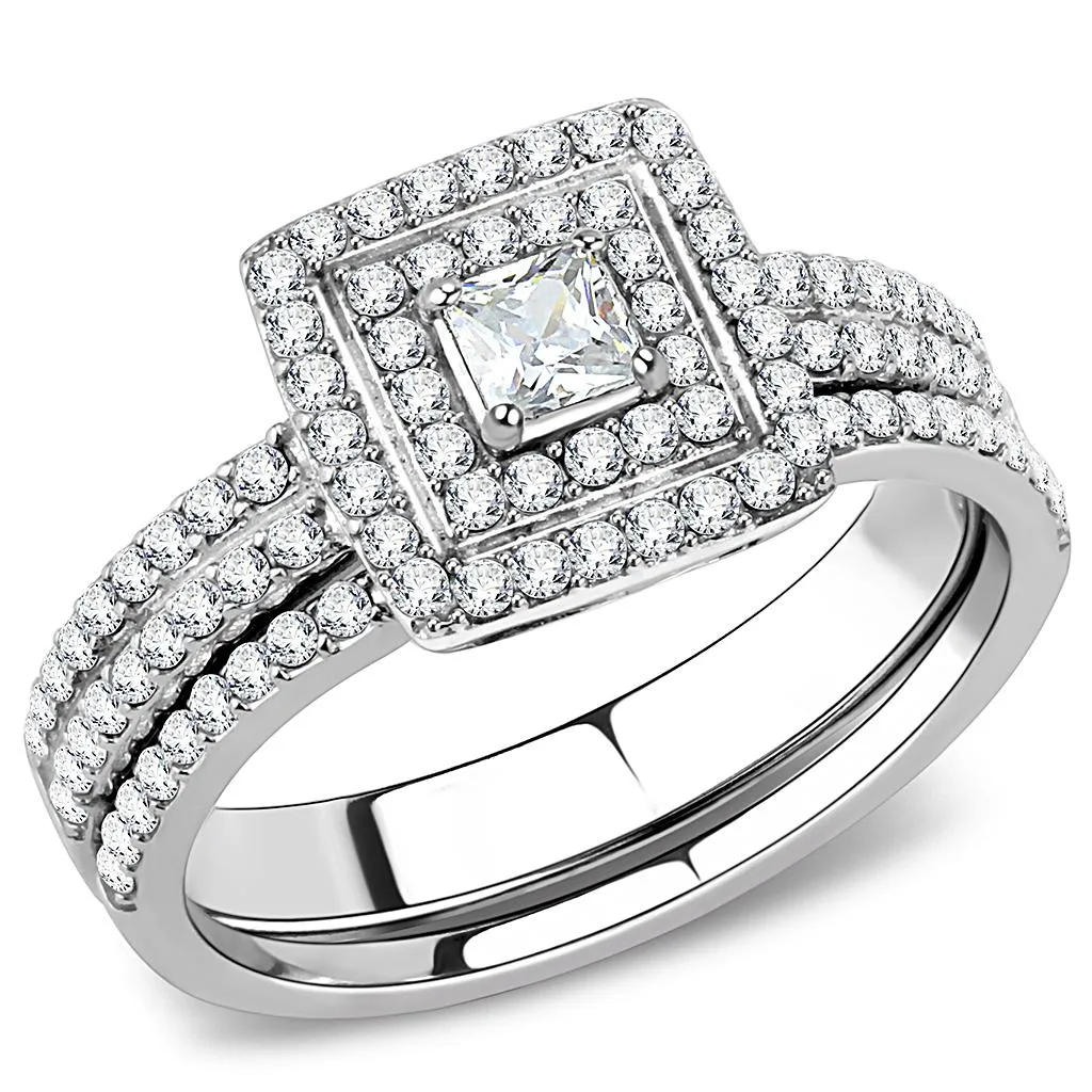 High polished (no plating) Stainless Steel Ring with AAA Grade CZ in Clear for Women Style DA064