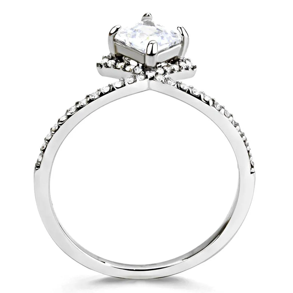 High polished (no plating) Stainless Steel Ring with AAA Grade CZ in Clear for Women Style DA136