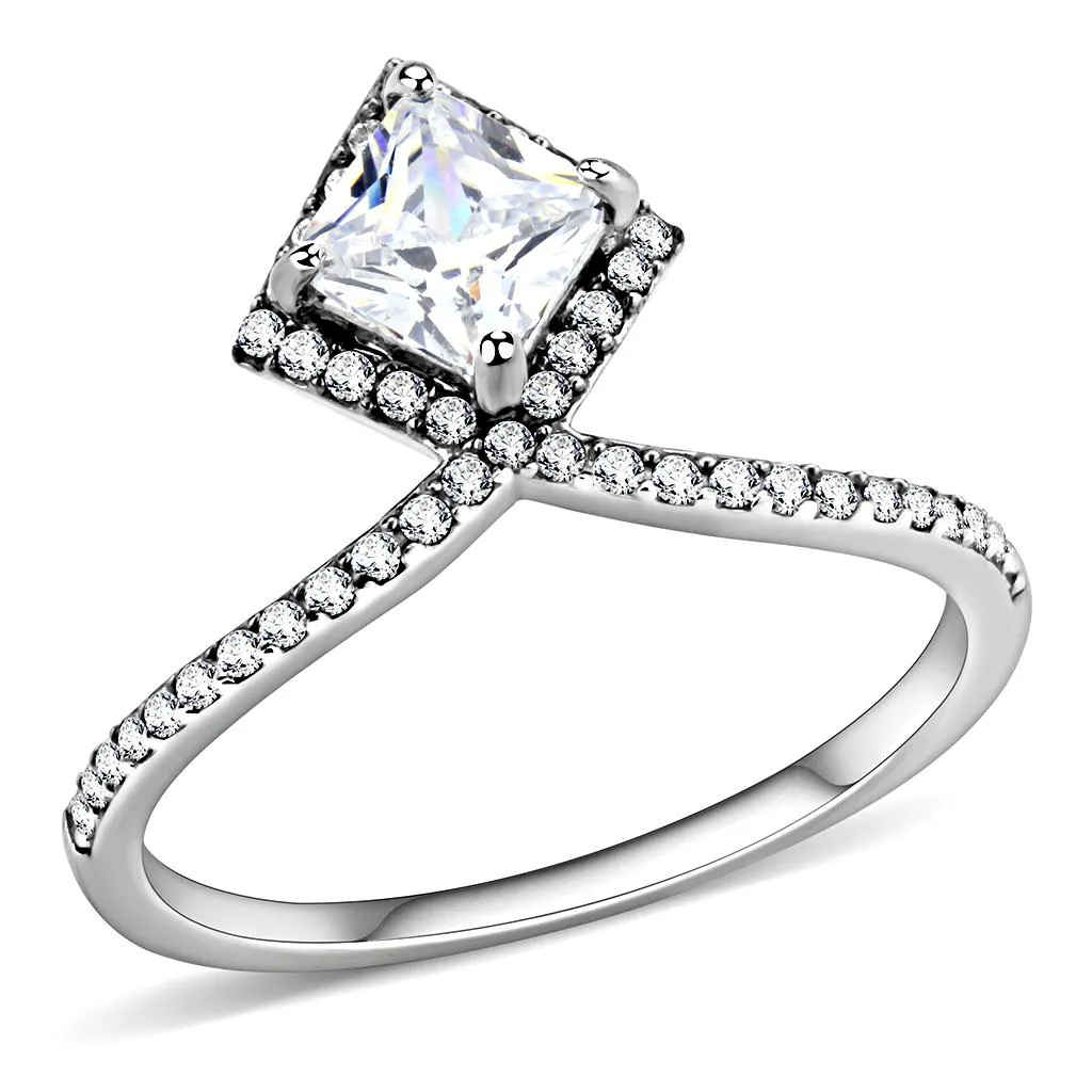 High polished (no plating) Stainless Steel Ring with AAA Grade CZ in Clear for Women Style DA136