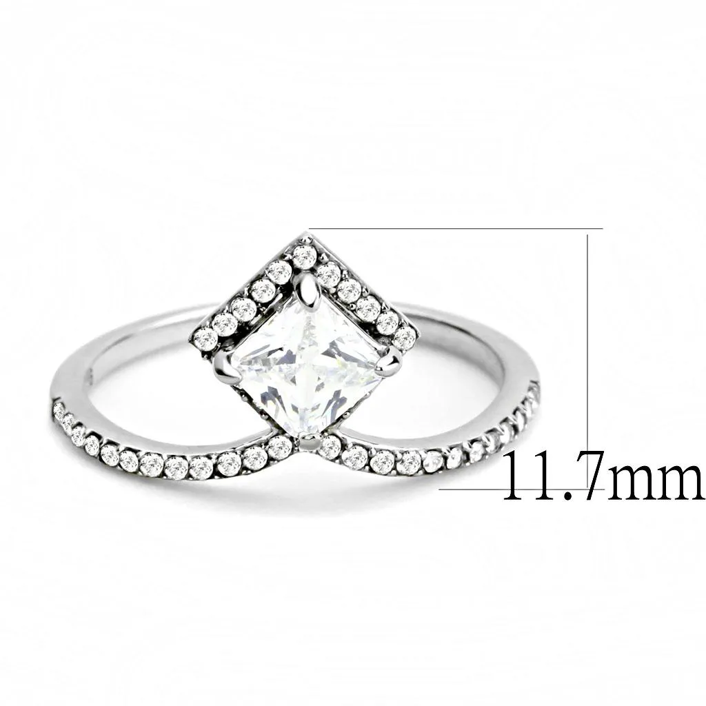 High polished (no plating) Stainless Steel Ring with AAA Grade CZ in Clear for Women Style DA136