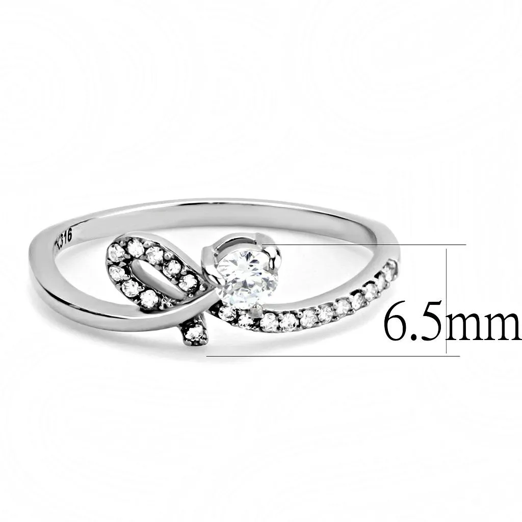 High polished (no plating) Stainless Steel Ring with AAA Grade CZ in Clear for Women Style DA142