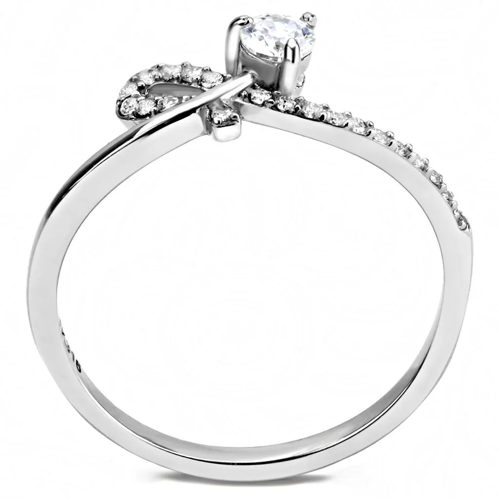 High polished (no plating) Stainless Steel Ring with AAA Grade CZ in Clear for Women Style DA142