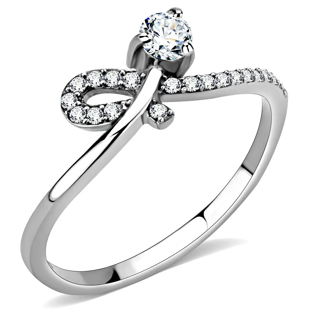 High polished (no plating) Stainless Steel Ring with AAA Grade CZ in Clear for Women Style DA142