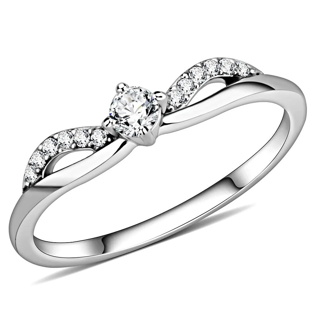 High polished (no plating) Stainless Steel Ring with AAA Grade CZ in Clear for Women Style DA146