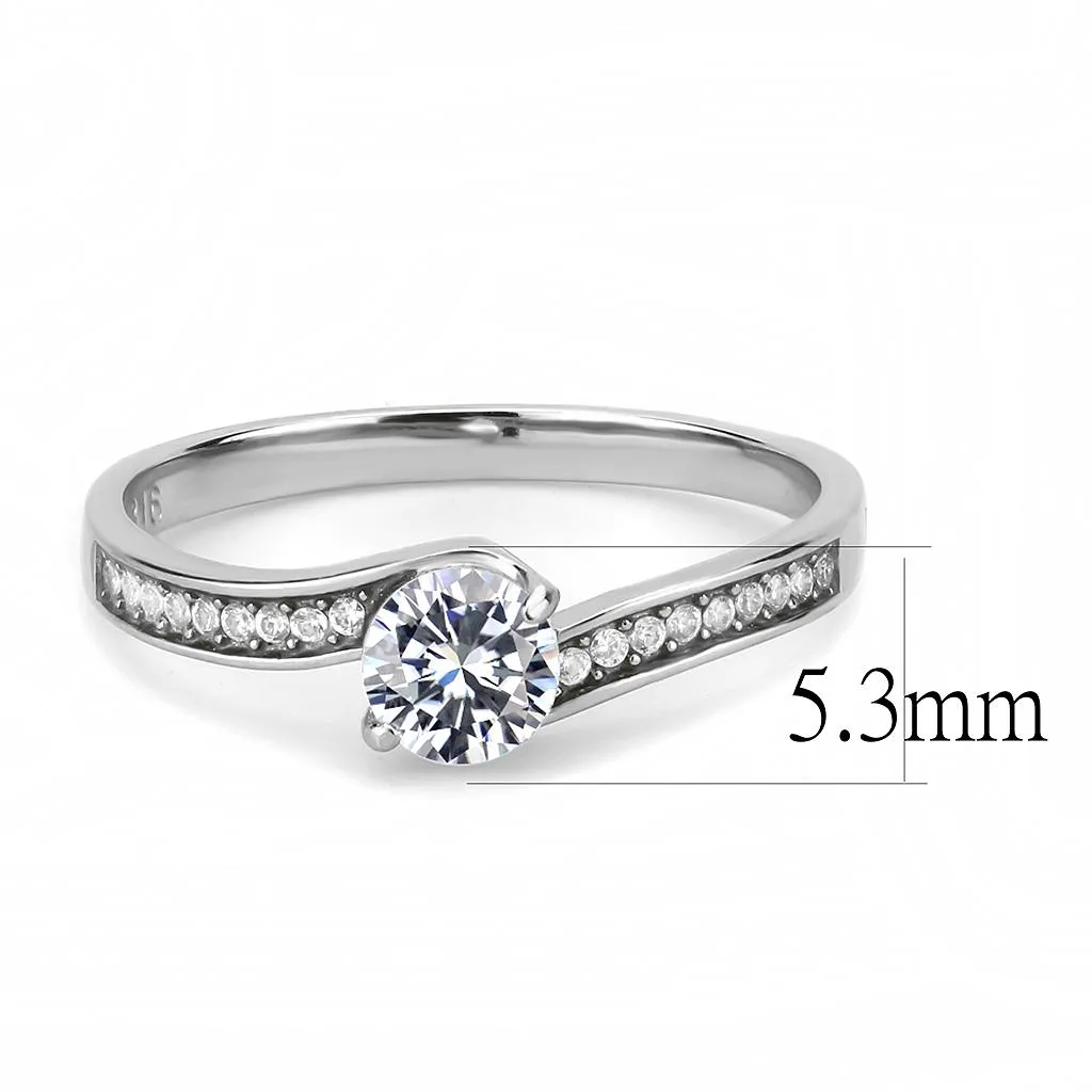 High polished (no plating) Stainless Steel Ring with AAA Grade CZ in Clear for Women Style DA233