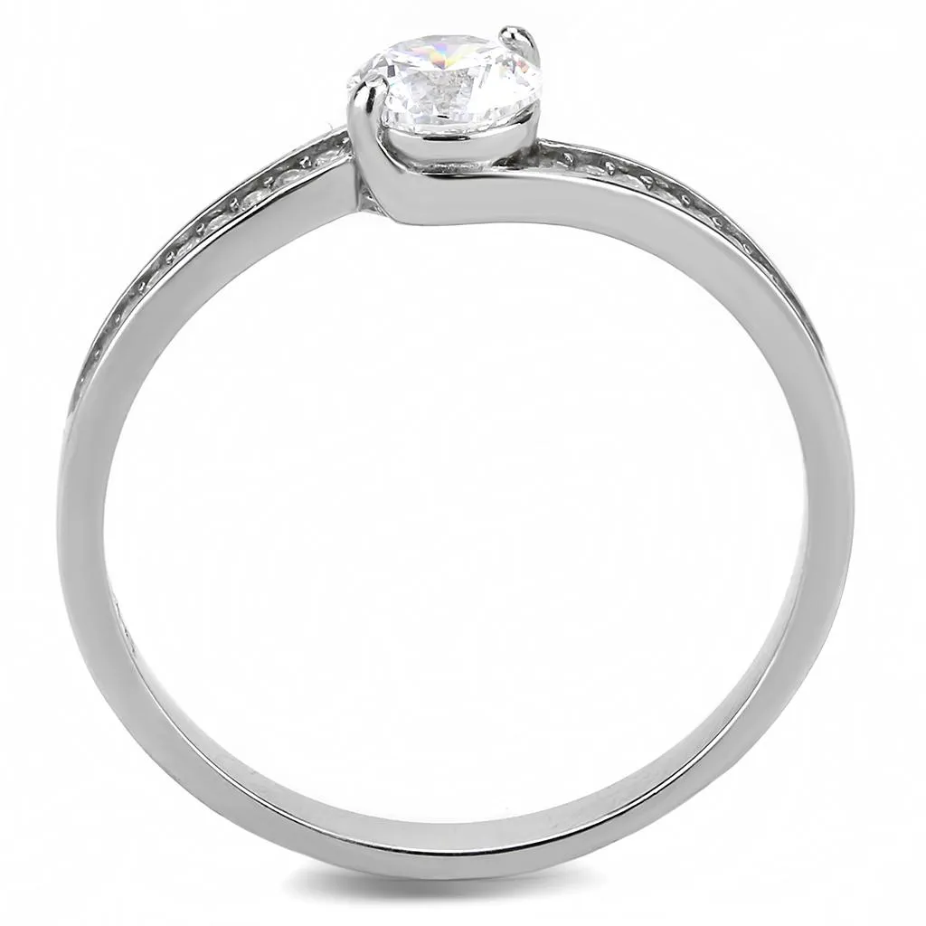 High polished (no plating) Stainless Steel Ring with AAA Grade CZ in Clear for Women Style DA233