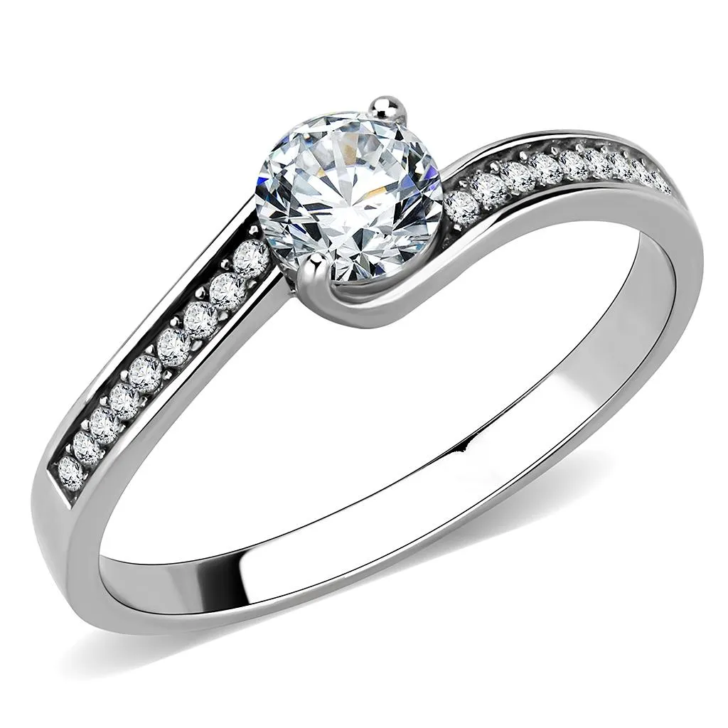 High polished (no plating) Stainless Steel Ring with AAA Grade CZ in Clear for Women Style DA233