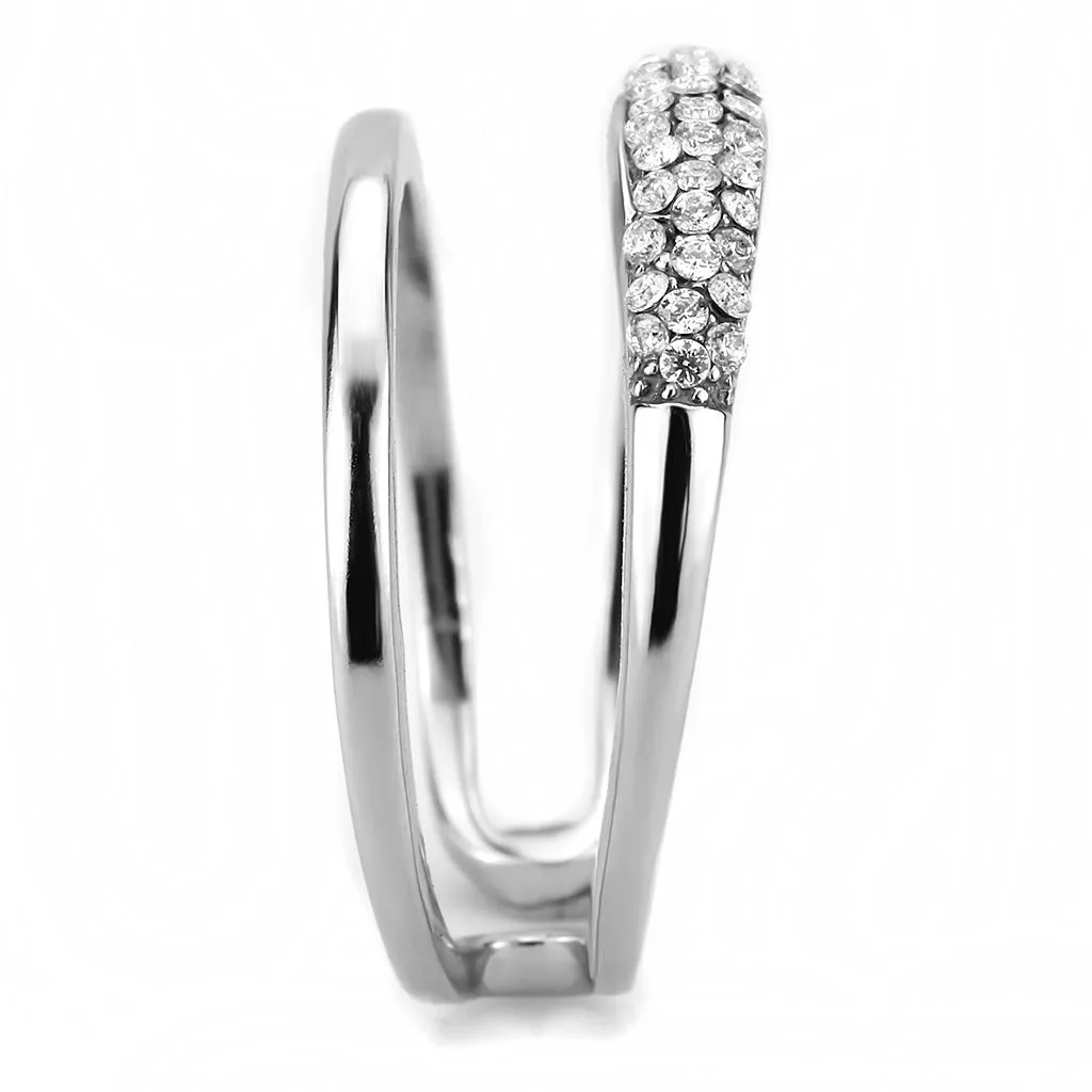 High polished (no plating) Stainless Steel Ring with AAA Grade CZ in Clear for Women Style DA247