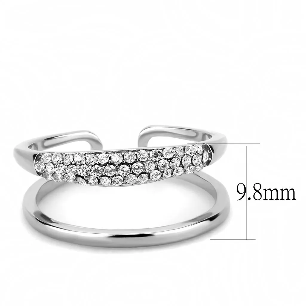 High polished (no plating) Stainless Steel Ring with AAA Grade CZ in Clear for Women Style DA247