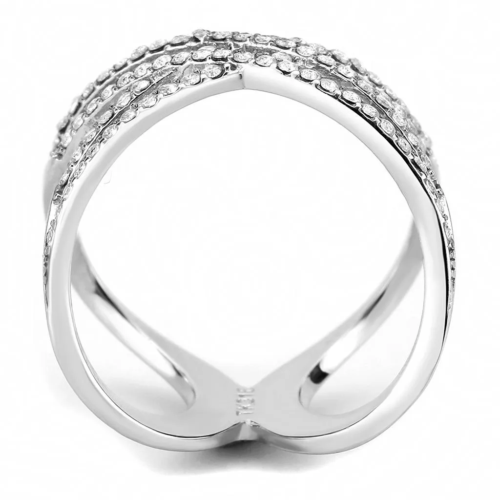 High polished (no plating) Stainless Steel Ring with AAA Grade CZ in Clear for Women Style DA255