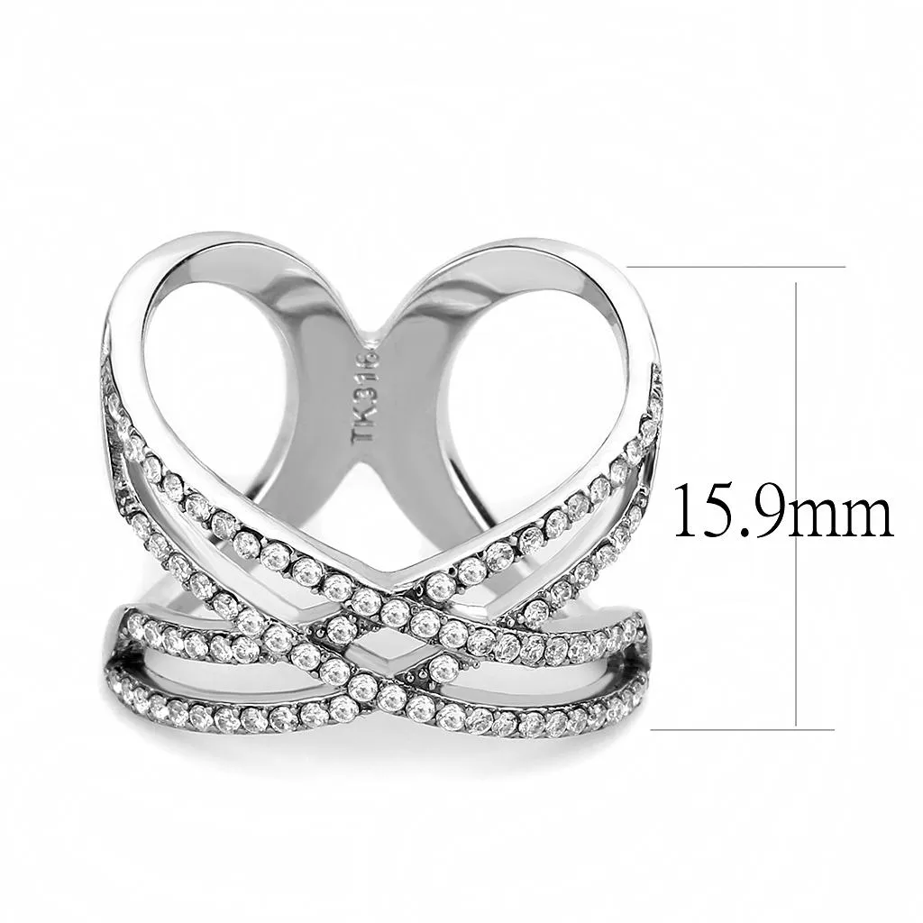 High polished (no plating) Stainless Steel Ring with AAA Grade CZ in Clear for Women Style DA255