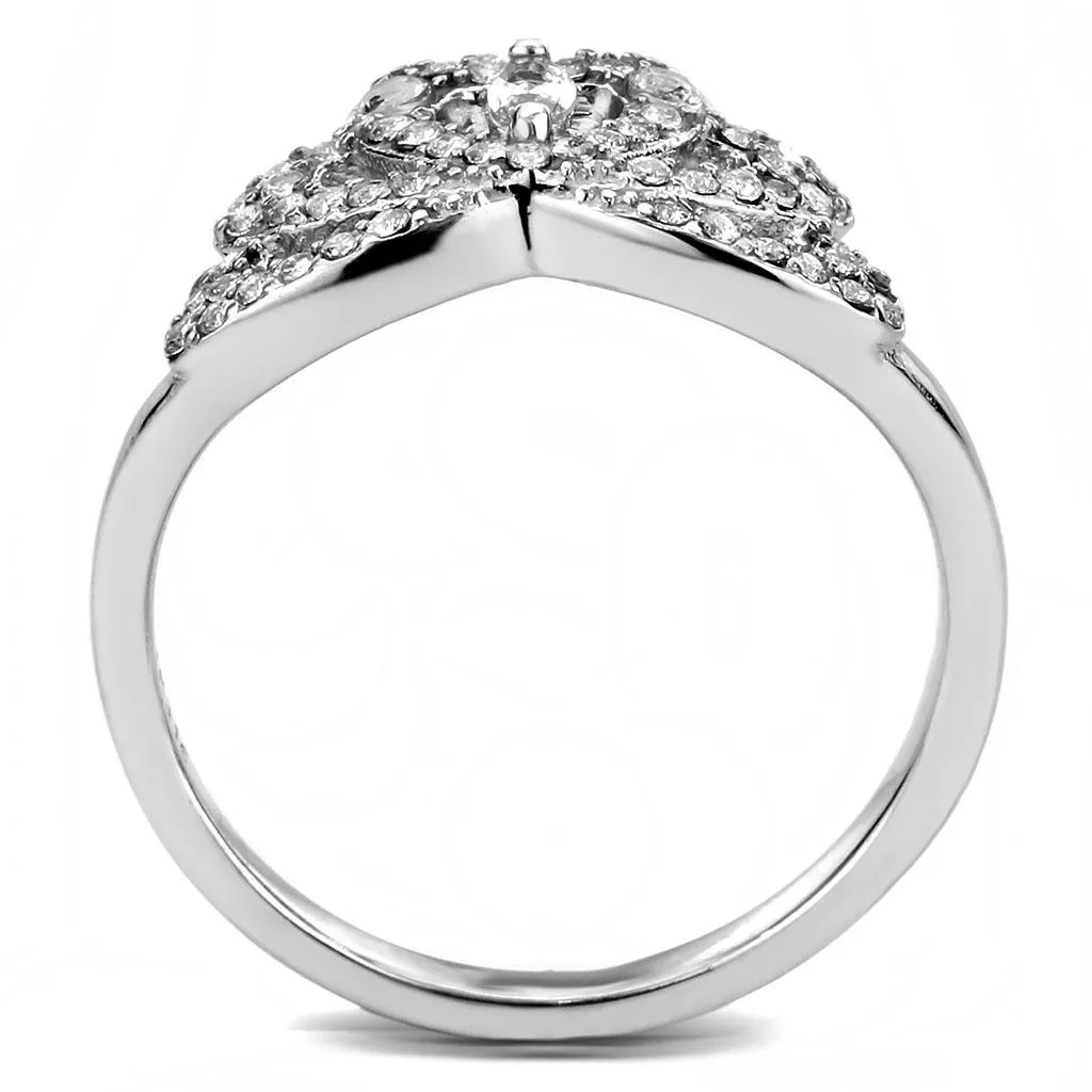 High polished (no plating) Stainless Steel Ring with AAA Grade CZ in Clear for Women Style DA354