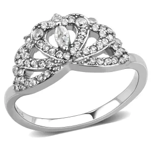 High polished (no plating) Stainless Steel Ring with AAA Grade CZ in Clear for Women Style DA354