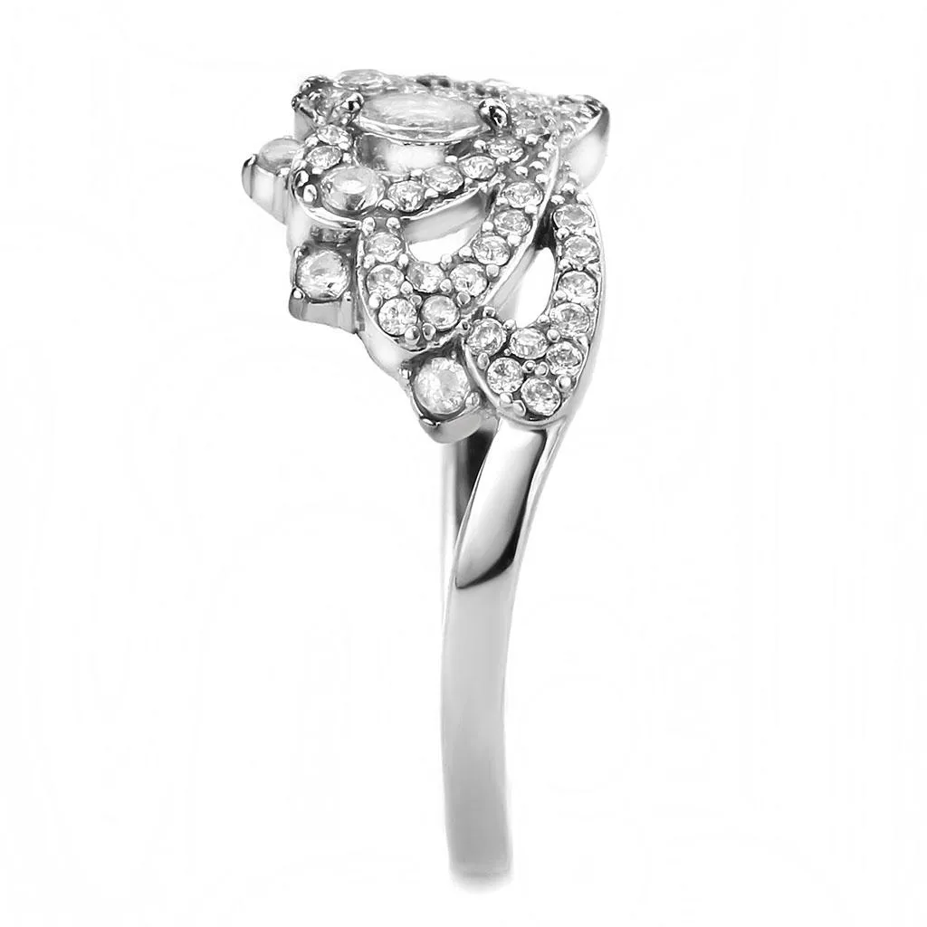 High polished (no plating) Stainless Steel Ring with AAA Grade CZ in Clear for Women Style DA354