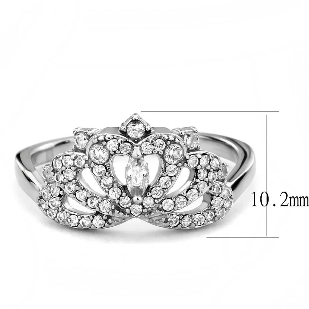 High polished (no plating) Stainless Steel Ring with AAA Grade CZ in Clear for Women Style DA354