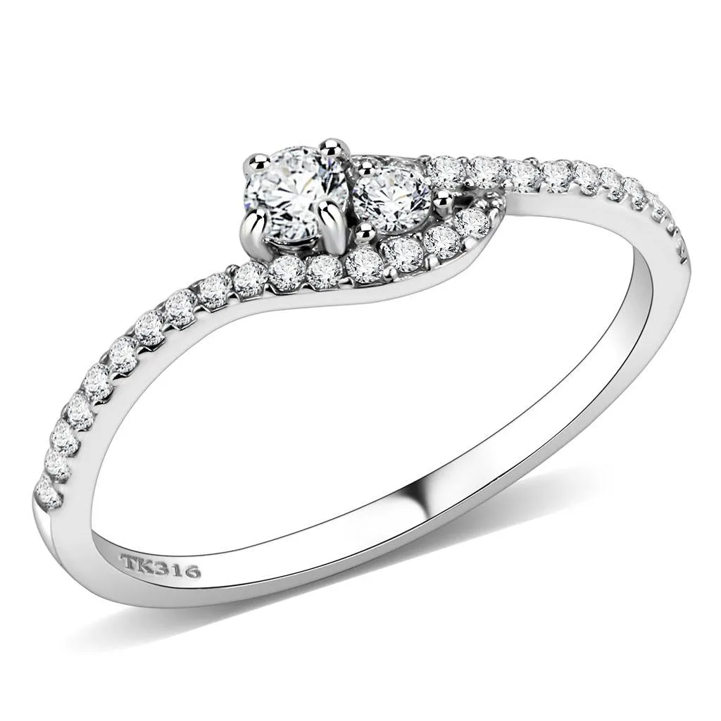 High polished (no plating) Stainless Steel Ring with AAA Grade CZ in Clear for Women Style DA382