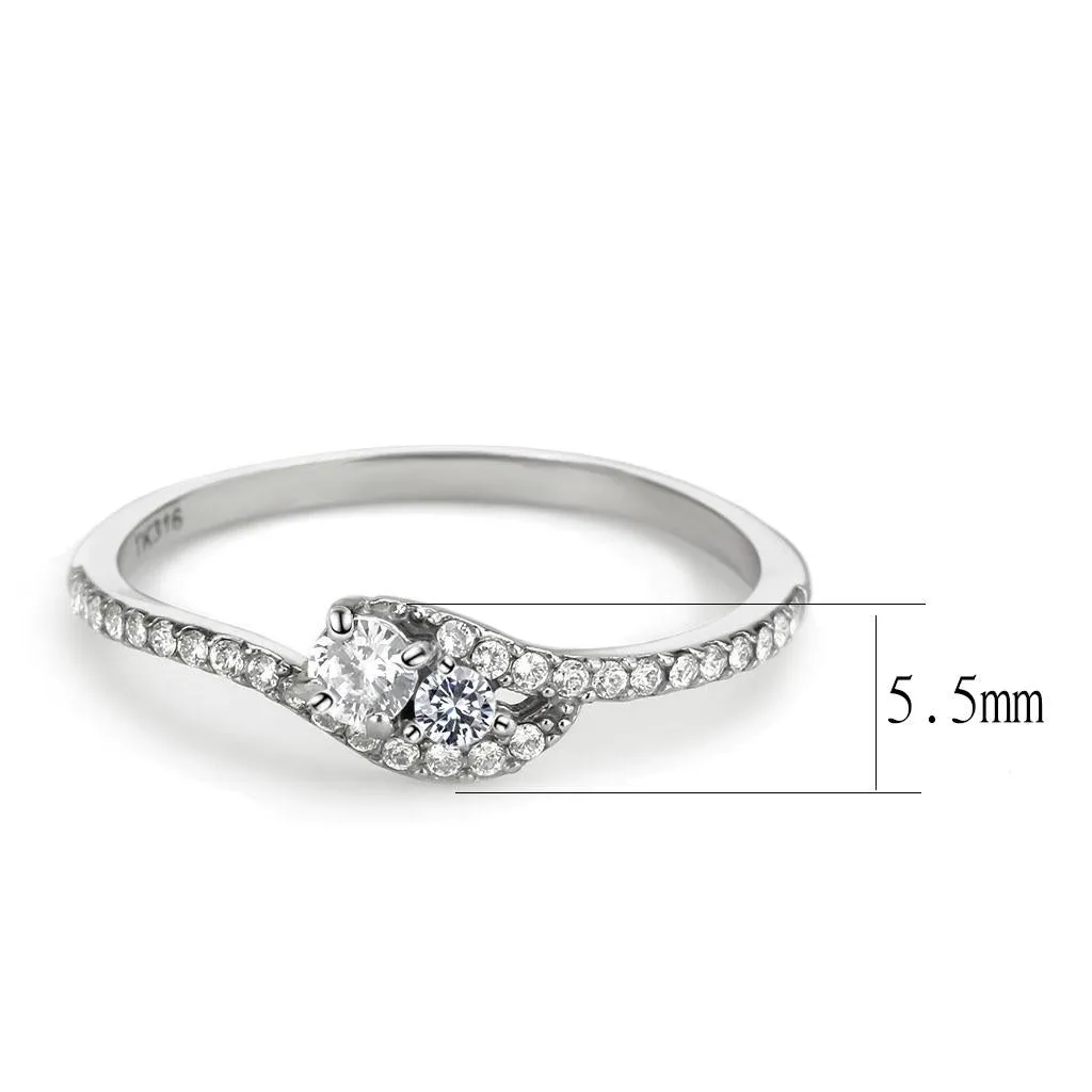 High polished (no plating) Stainless Steel Ring with AAA Grade CZ in Clear for Women Style DA382