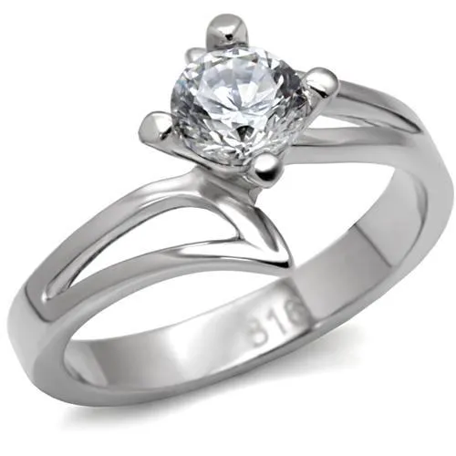 High polished (no plating) Stainless Steel Ring with AAA Grade CZ in Clear for Women Style TK063