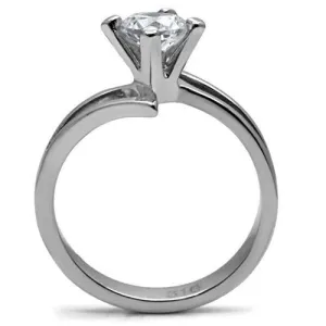 High polished (no plating) Stainless Steel Ring with AAA Grade CZ in Clear for Women Style TK063