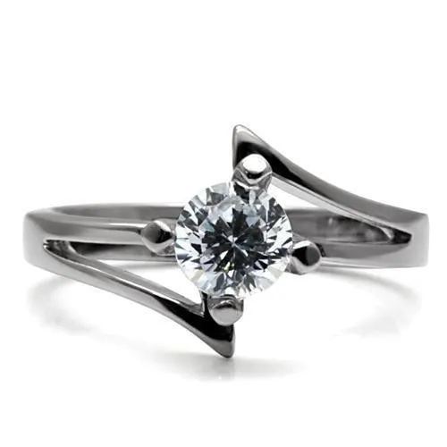 High polished (no plating) Stainless Steel Ring with AAA Grade CZ in Clear for Women Style TK063